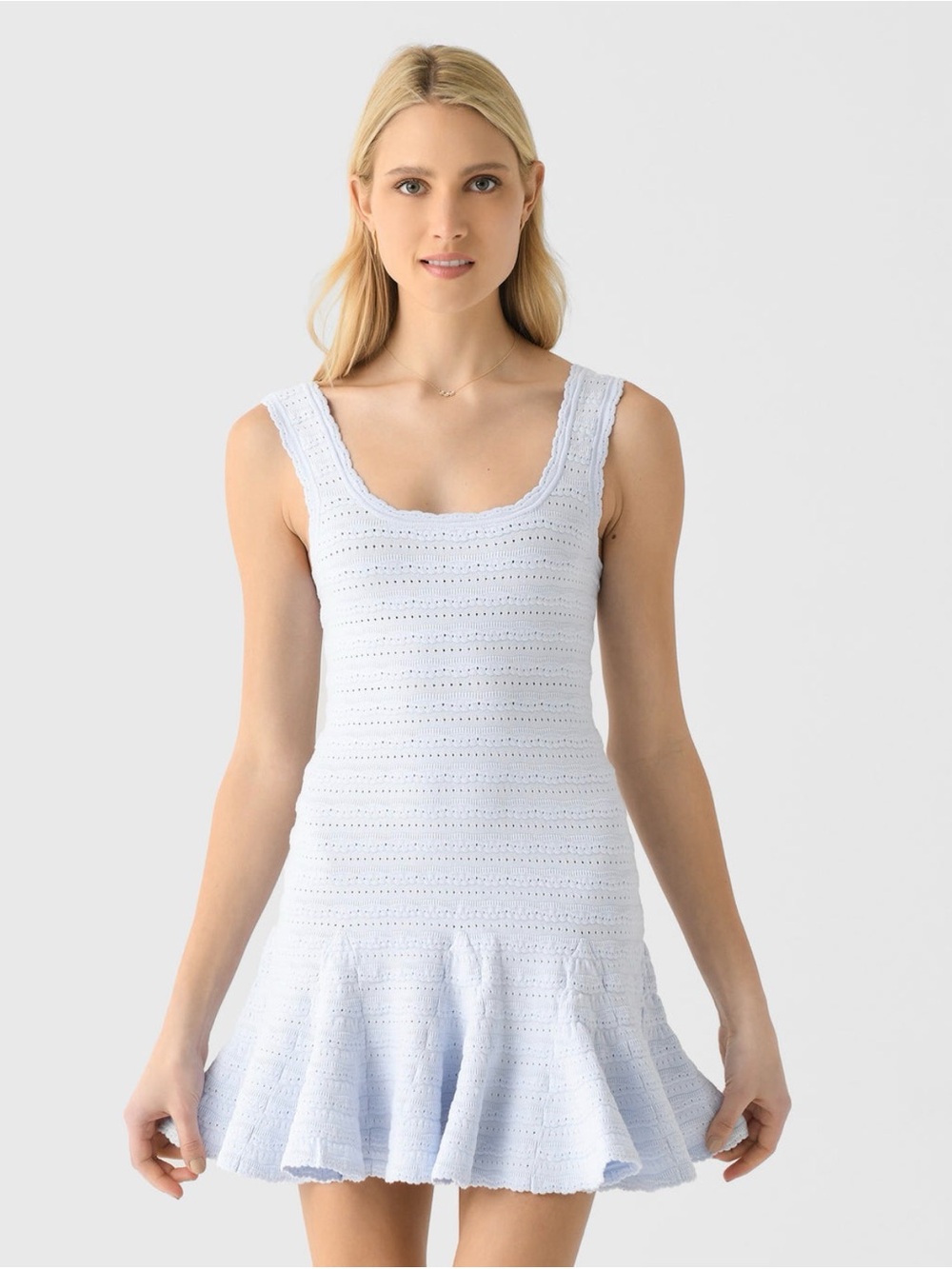 LoveShackFancy Maryanne Knit Mini Dress Morning Sky Blue M
